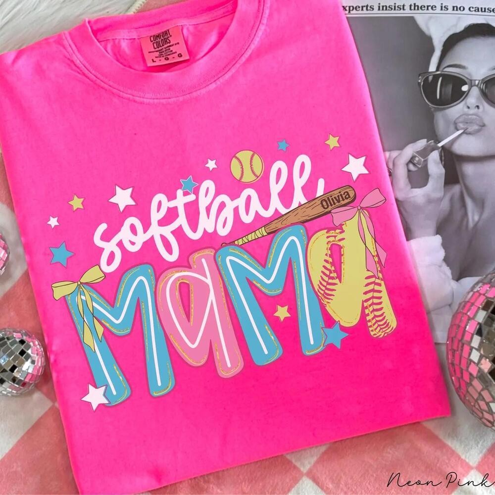 Softball Mom Shirt, Name Tee For Softball Mama, Trendy Game Day Shirt